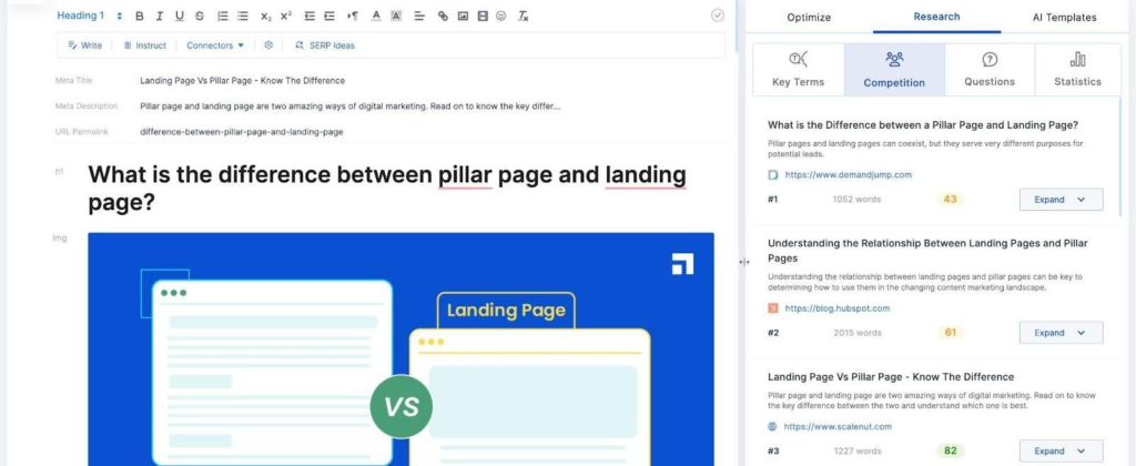 Scalenut vs neuronwriter - SERP competitor Analysis
