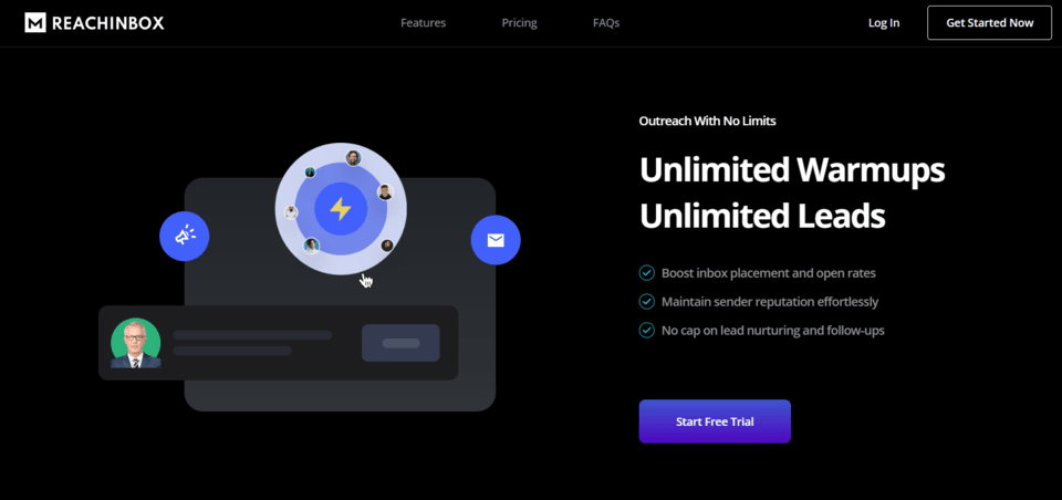 reachinbox feature  - unlimited email account warmups