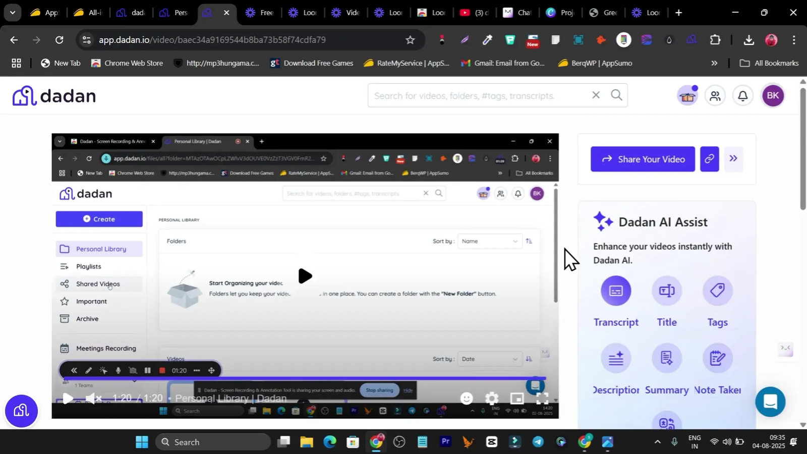 Dadan.io dashboard showing AI features