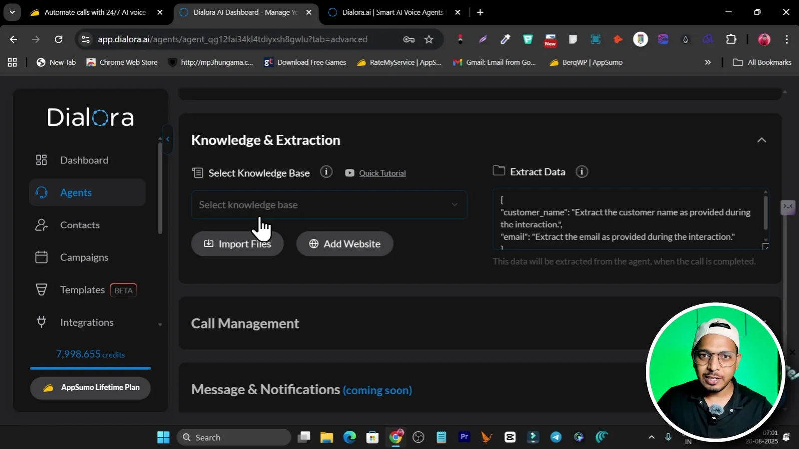 Adding website URL to knowledge extraction module to pull company info