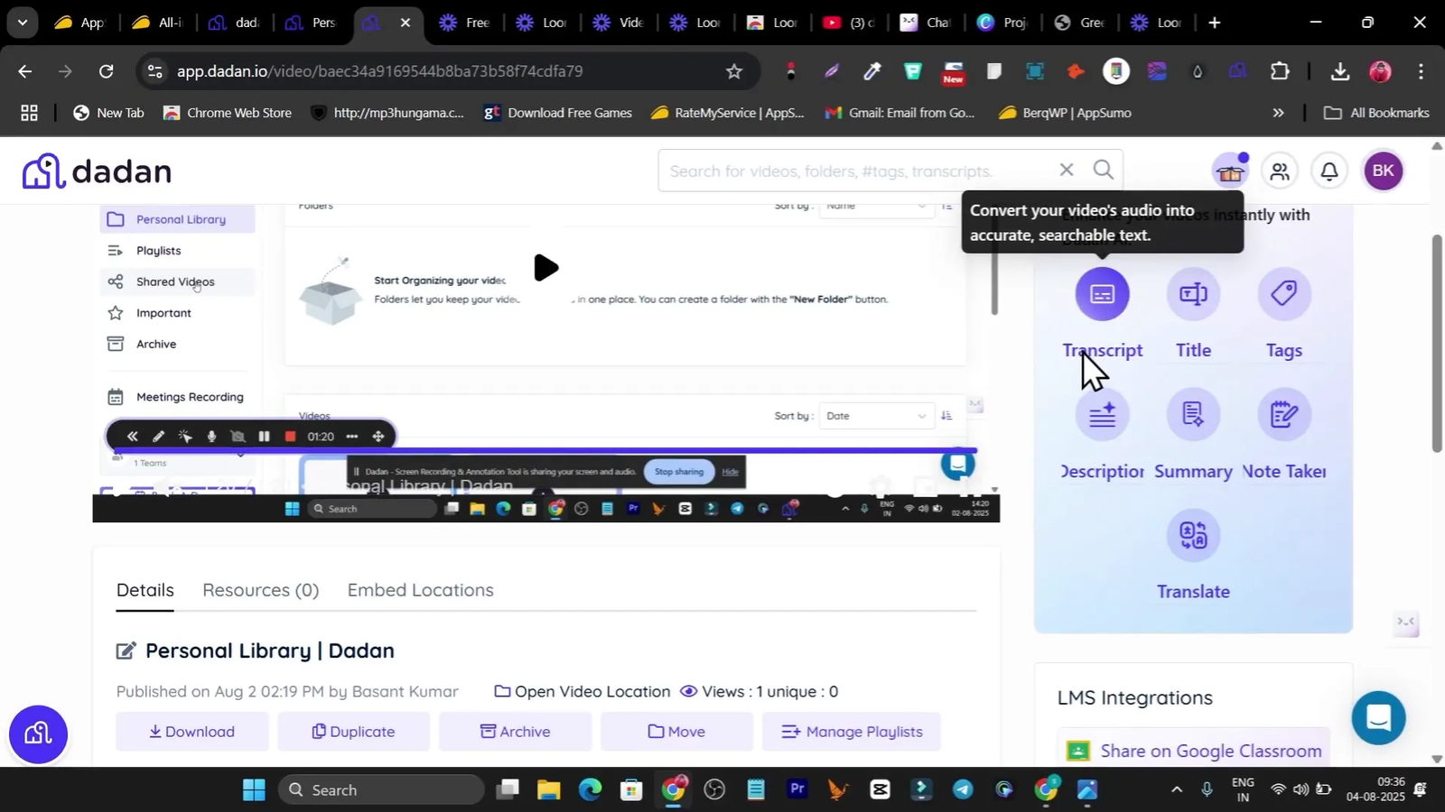 Dadan transcription and translation options