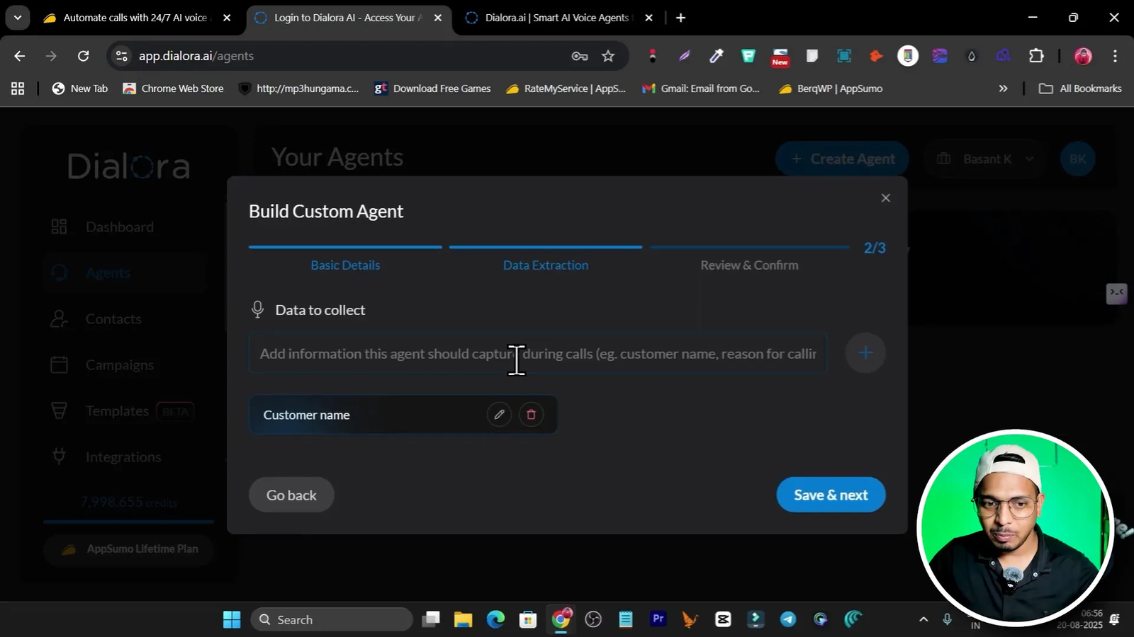 Adding data extraction fields such as customer name and email