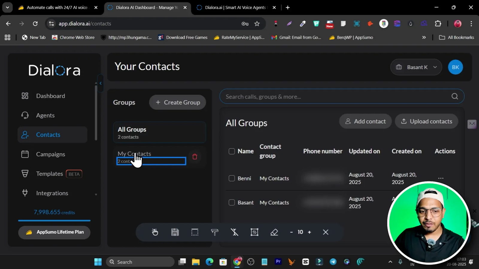 Contacts list and creating a contact group